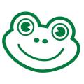 Fröhliches Frosch-Logo in grün, ideal für Medien- oder Filmprojekte im urbanen Umfeld.