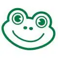 Fröhliches Frosch-Logo in grün, ideal für Medien- oder Filmprojekte im urbanen Umfeld.